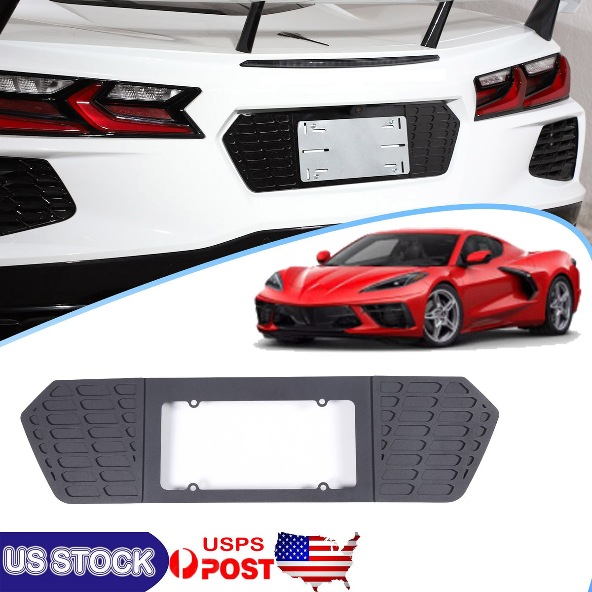 Aluminum Alloy Exterior Hood Engine License Plate Trim For Corvette C8 2020+ US - Variants 26-29 2