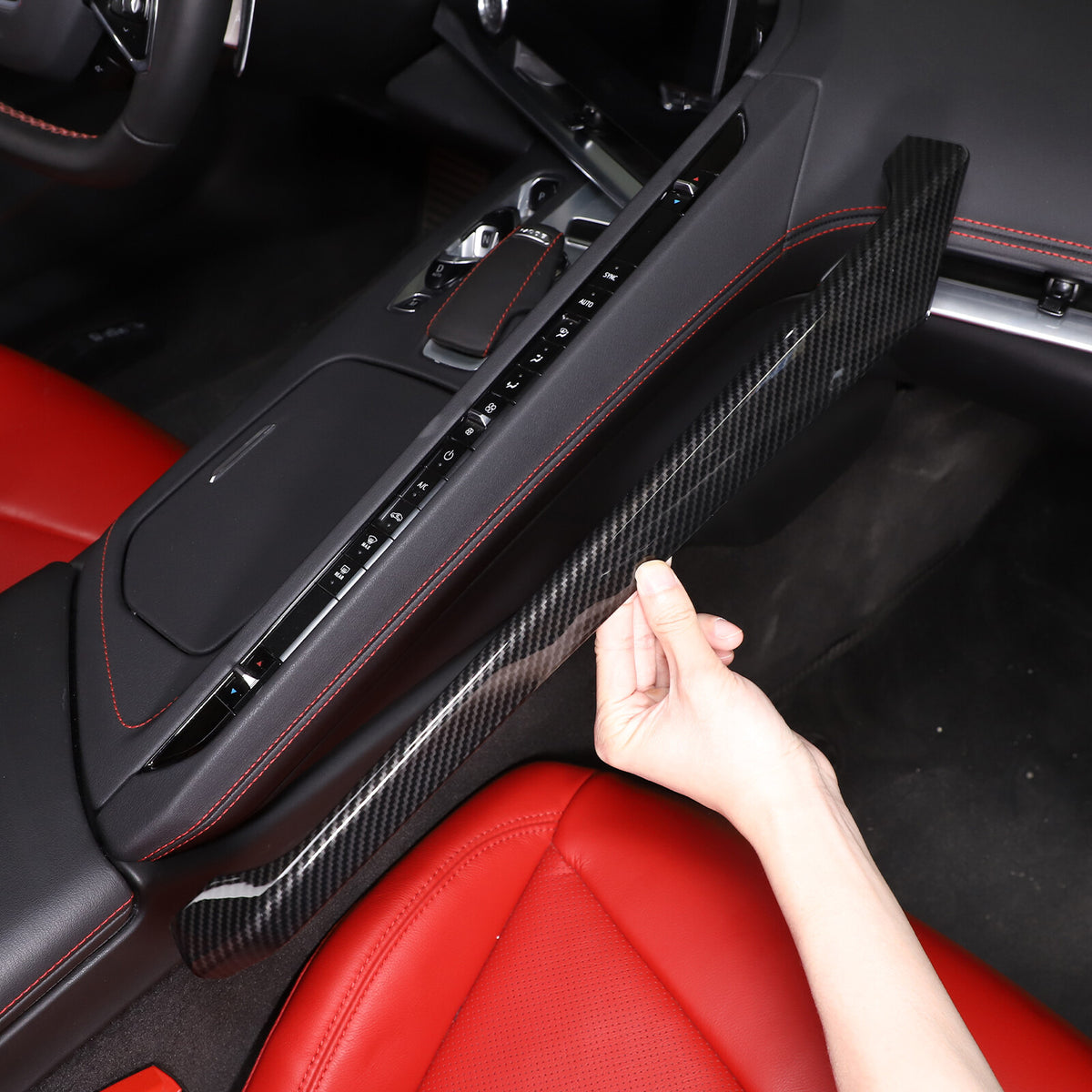 Carbon Fiber Style Center Console Panel Trim Cover Set Kit For Corvette C8 20+ 22