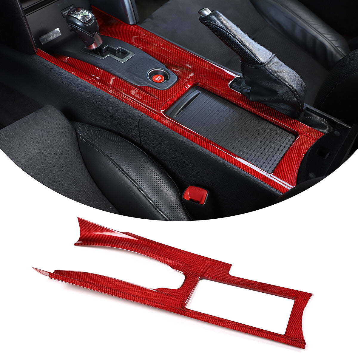 Red Gear Shift Panel Cover Sticker Carbon Fiber For Nissan GTR R35 2008-2016 8