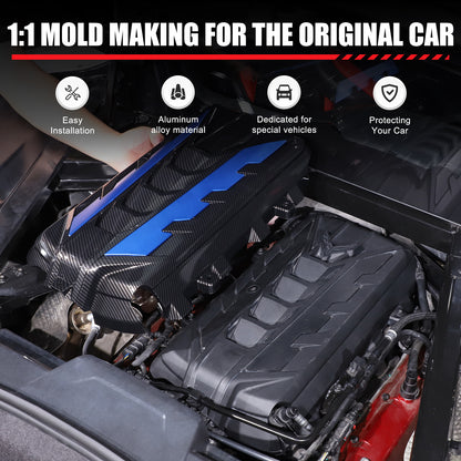 Carbon Fiber Engine Bay Panel Cover Trim in Edge Blue For Corvette C8 2020-26 US 5