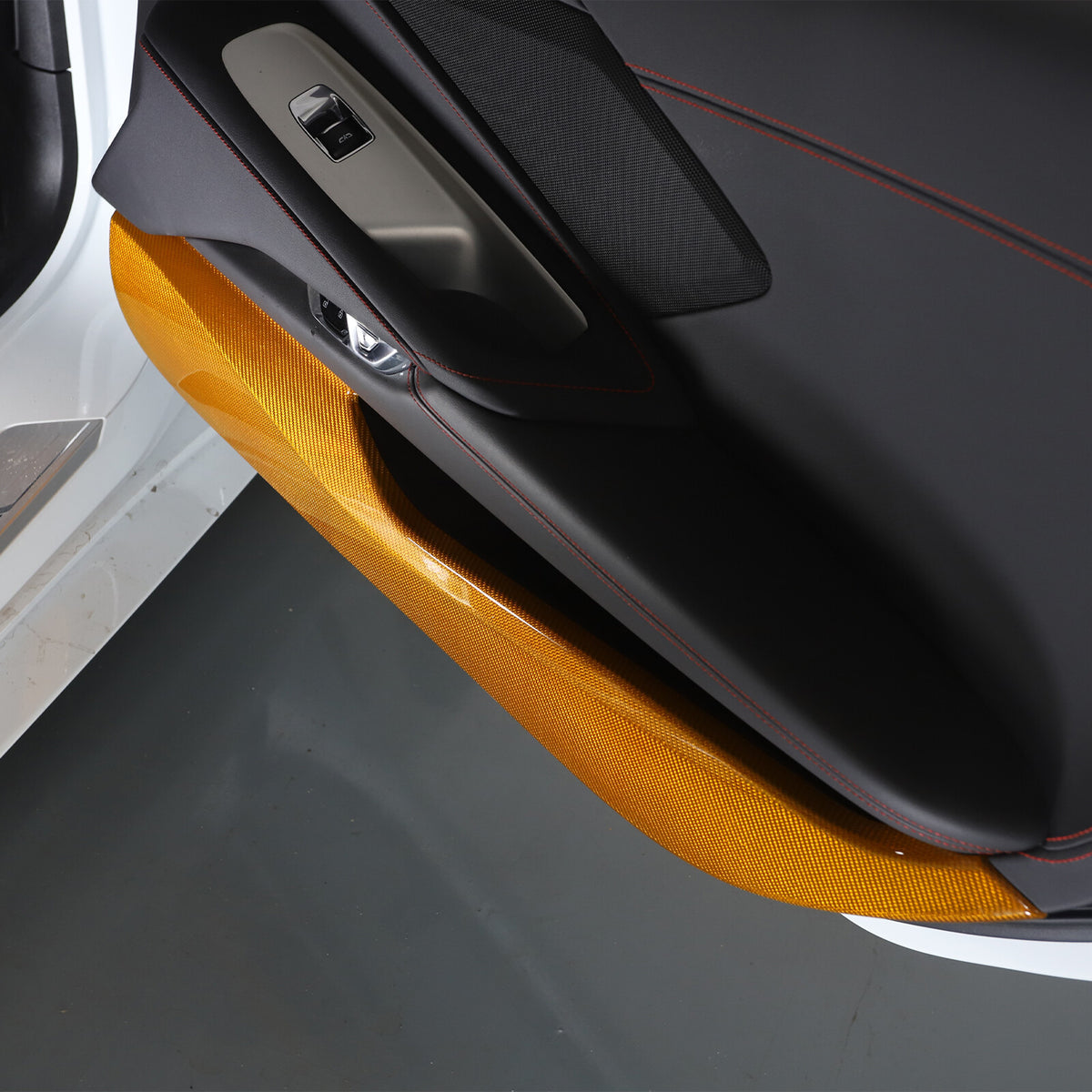 Yellow Carbon Fiber Interior Door Anti-kick Panel Cover Trim For Corvette C8 20+ 4