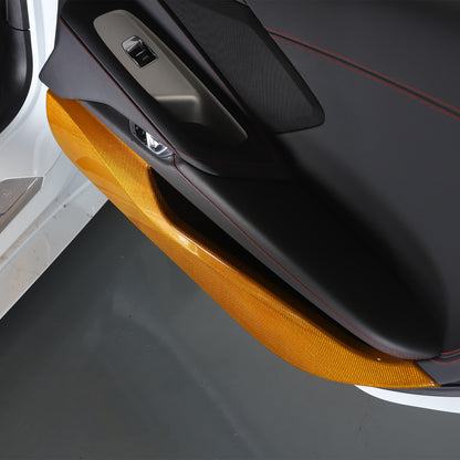 Yellow Carbon Fiber Interior Door Anti-kick Panel Cover Trim For Corvette C8 20+ 4