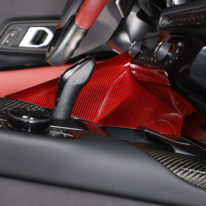Red Real Carbon Fiber Center Gear Shift Side Panel Trim For Toyota Supra A90 19+ 21