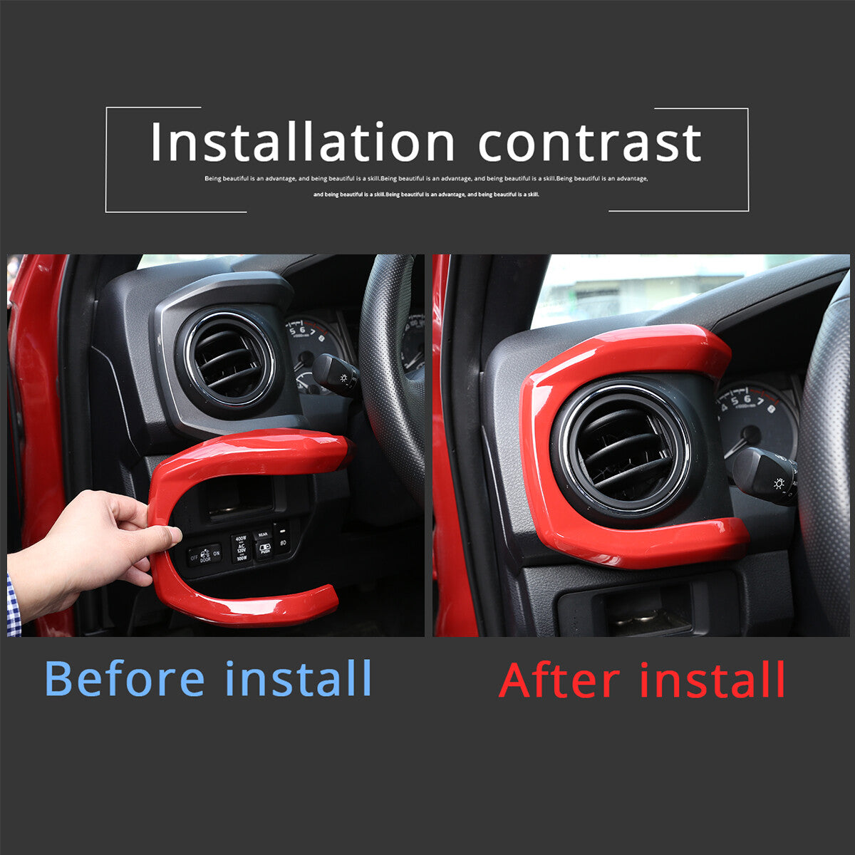 Red ABS Central Control Dashboard Decorative Cover For Toyota Tacoma 2016-2023 10