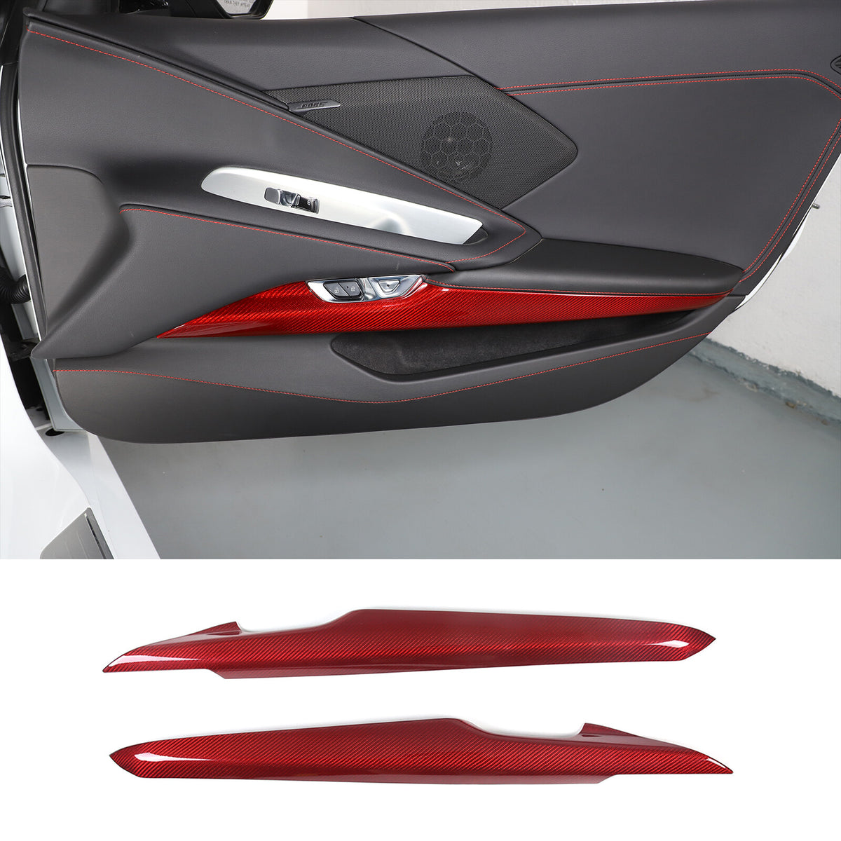 Red Real Carbon Fiber Dash Panel Door Handle Trim Kit Accessory For Corvette C8 8