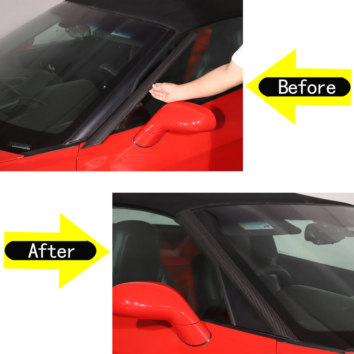 Real Carbon Fiber Exterior Windshield A-Pillar Trim For Corvette C6 05-13 US 14