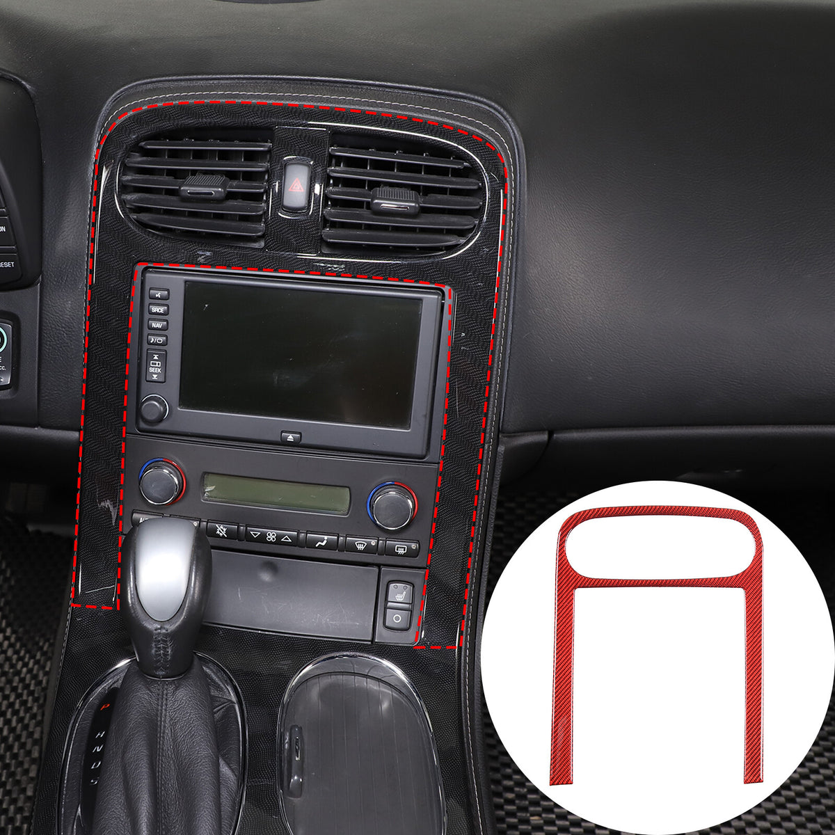 10PCS Red Carbon Fiber Full Center Console GPS Sticker Trim Set For corvette C6 5