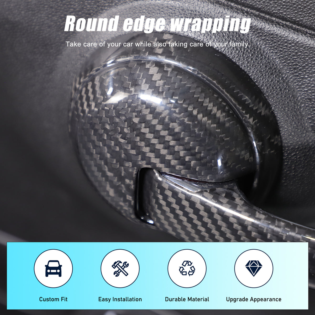 Real Carbon Fiber Interior Door Handle Trim For Fiat 500 Abarth 595 695 2010+ 11