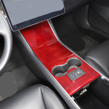 Red Carbon Fiber Central Console Gear Shift Panel Trim For Tesla Model 3 17-21 8