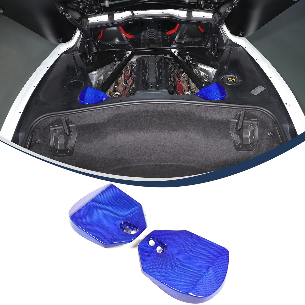 Blue Real Carbon Fiber Rear Strut Shock Tower Cover Mag Ride For Corvette C8 20+ 2