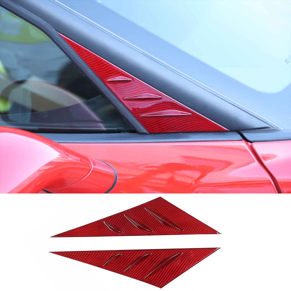Red Real Carbon Fiber Window Triangle A-Pillar Cover Trim For Corvette C6 05-13 10