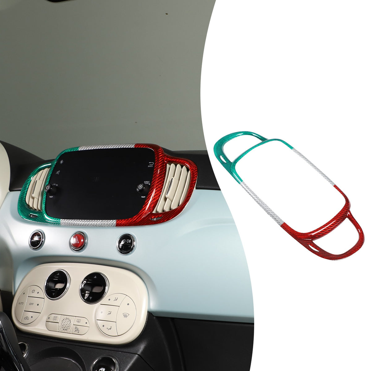 Tri-Color Real Carbon Fiber Dashboard Air Vent Trim For Fiat 500 312 2016+ 15