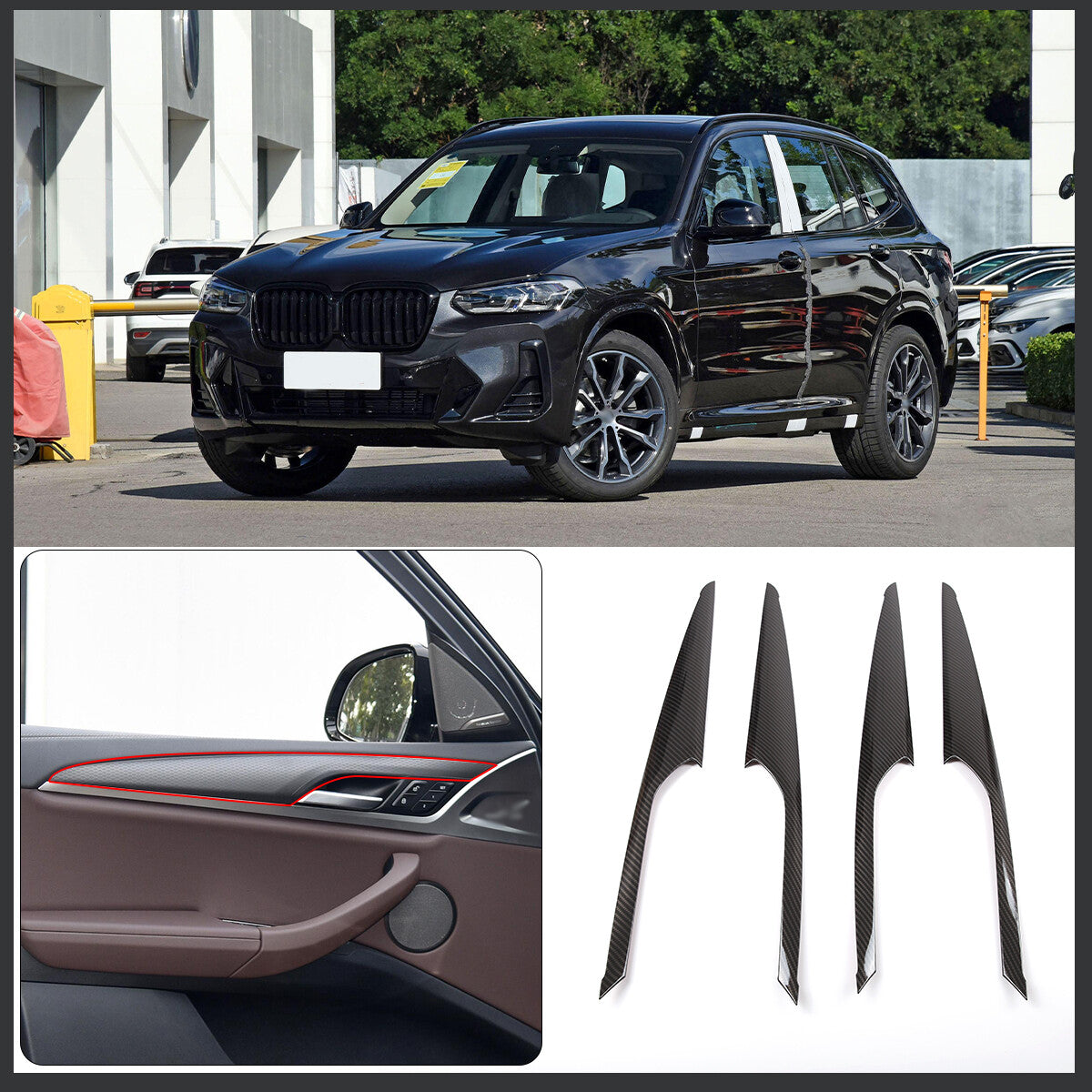 Inner Door Trim For BMW X3 G01 2018-2024 Carbon Fiber Decorate Panel Strip Cover 1