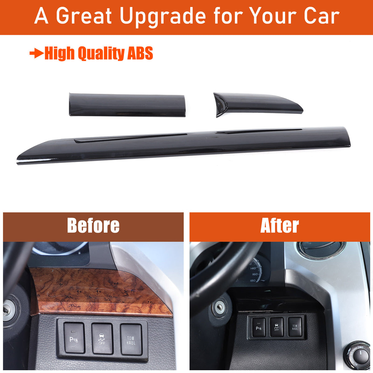 Glossy Black ABS Dashboard Cover Strip Trim For Toyota Tundra 2014-2021 1