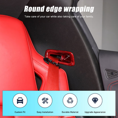 Red Real Carbon Fiber Seat Safety Belt Frame Trim For Corvette C8 2020+ 11