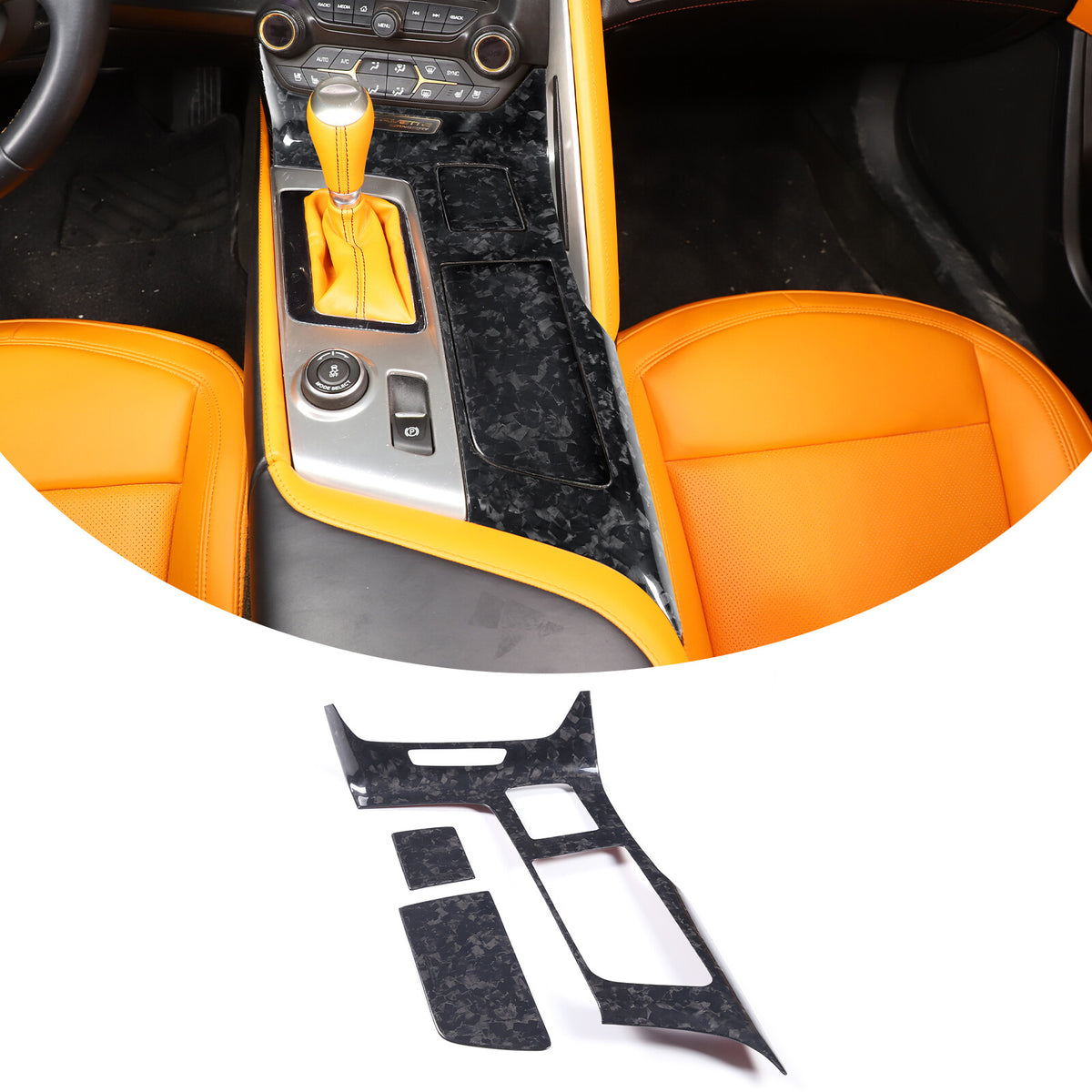 Forged Carbon Center Water Cup Holder Panel Trim Cover For Corvette C7 2014-2019 3