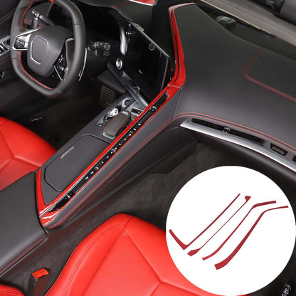 Red Soft Carbon Fiber Interior Decor Trim Kit Cover Set For Corvette C8 20-25 241