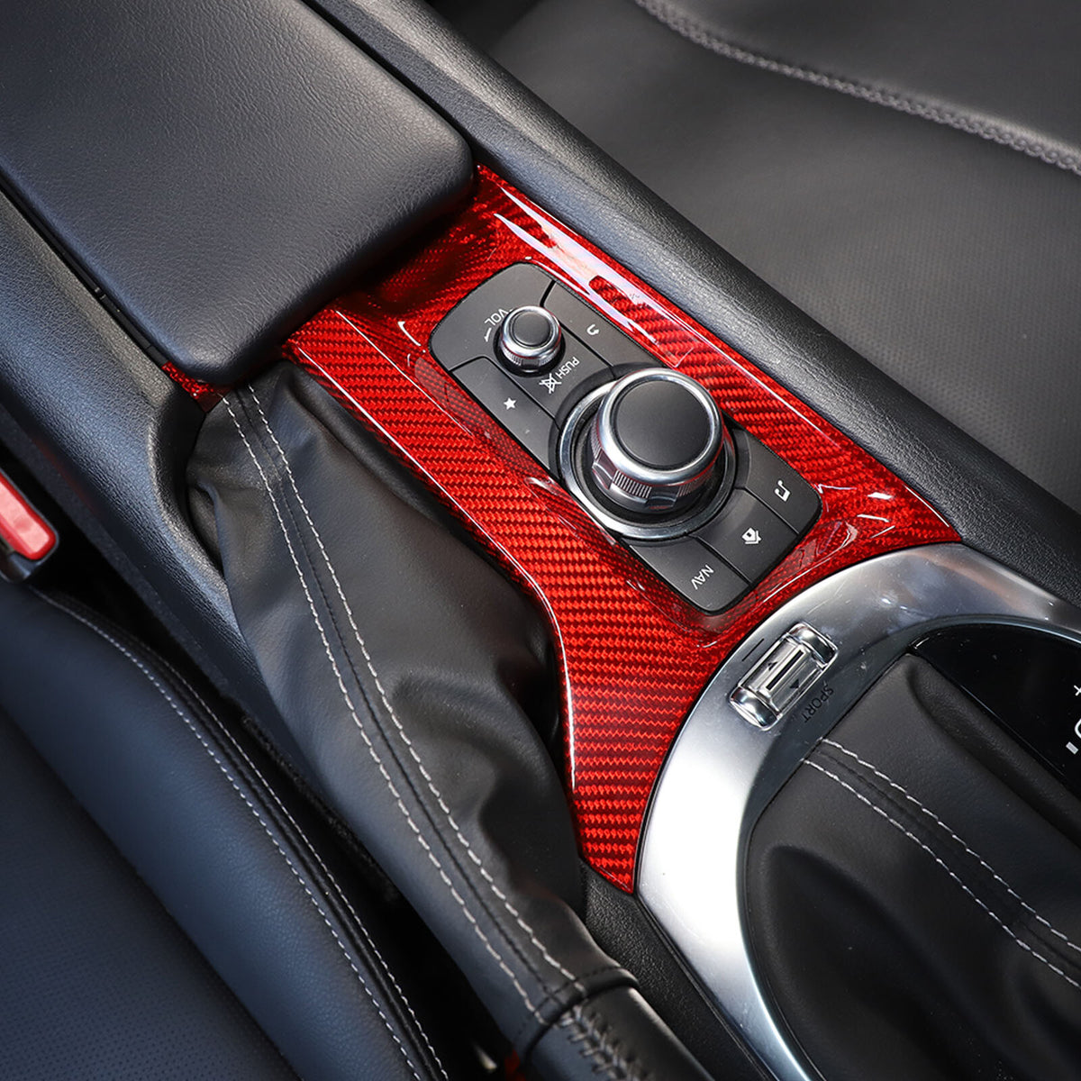 Red Real Carbon fiber Center Multimedia Panel Cover Trim For Mazda MX-5 2016-23 6