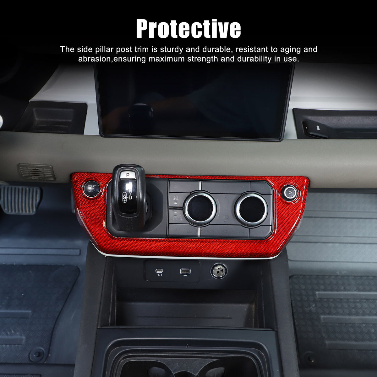 Red Real Carbon Fiber Air Conditioning Switch Panel Trim for LR Defender 2020-24 2