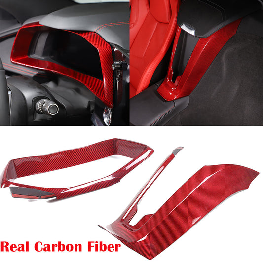 Red Carbon Fiber Instrument & Waterfall Wireless Charger Cover For Corvette C8 1