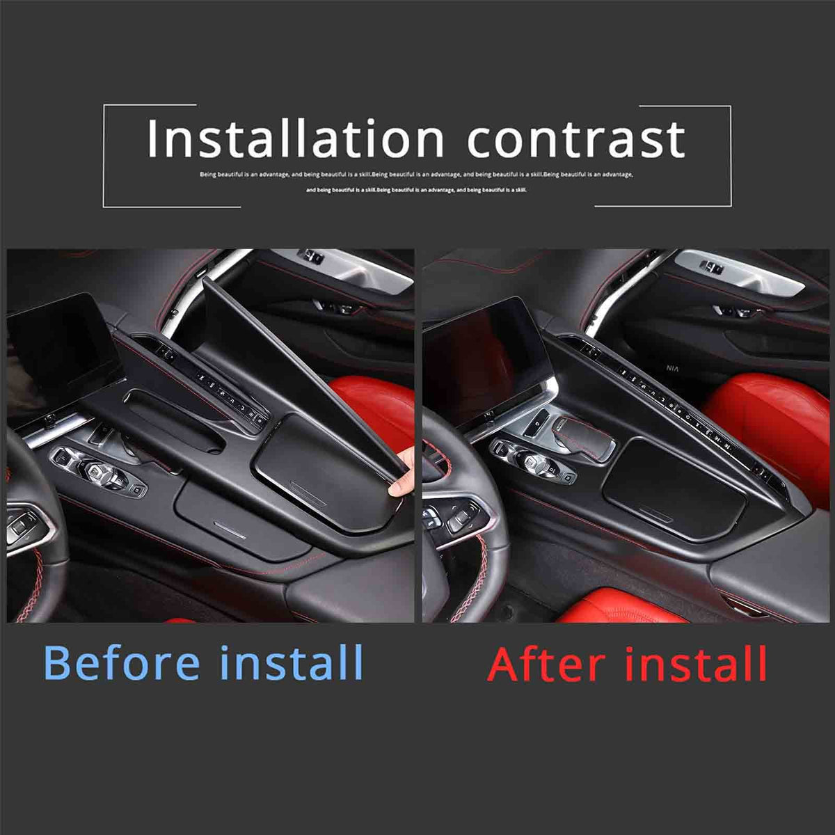 Matte black Center Console Gear Shift Panel Cover Trim Set For Corvette C8 20-25 4