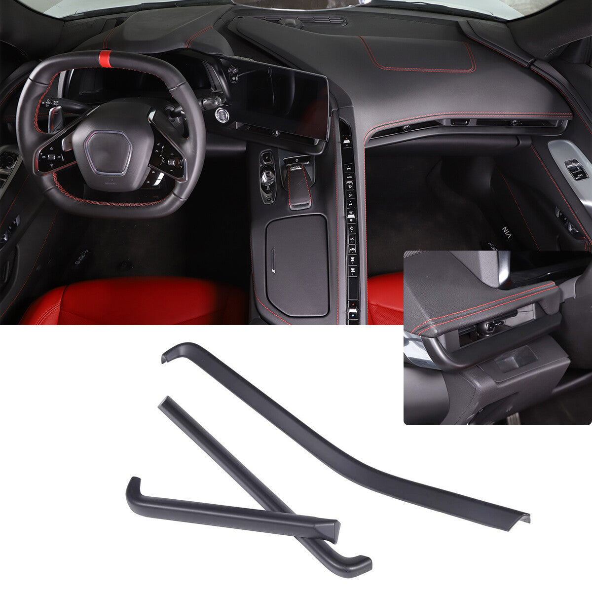 Matte Black ABS Console Dashboard Panel Trim Cover For Corvette C8 2020-25 US 1