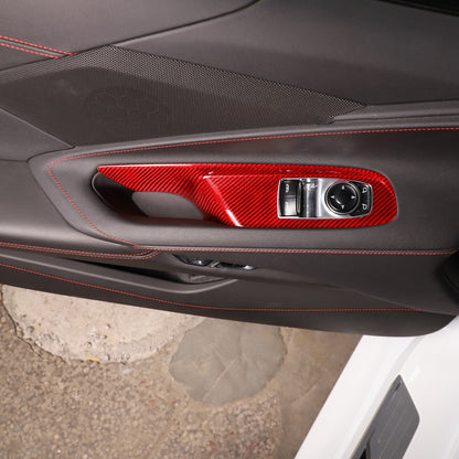 Red Real Carbon Fiber Window Lift Button Cover Trim For Corvette C8 Coupe 20+ US 11