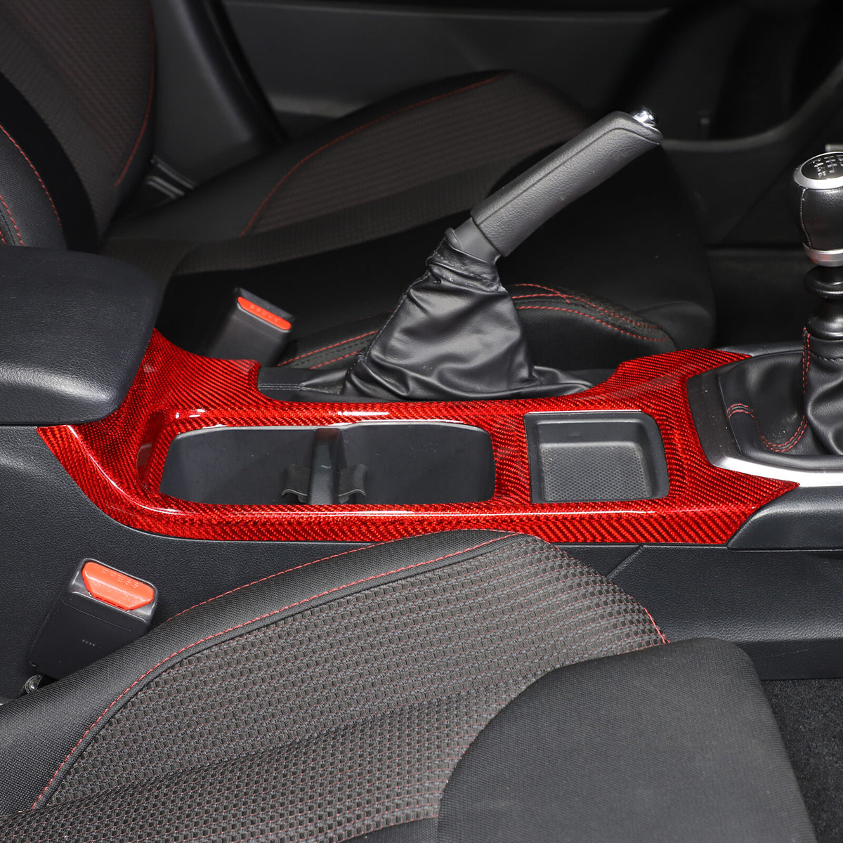 Red Real Carbon Fiber Center Console Cup Holder Trim For Subaru WRX VB 2022+ MT 16