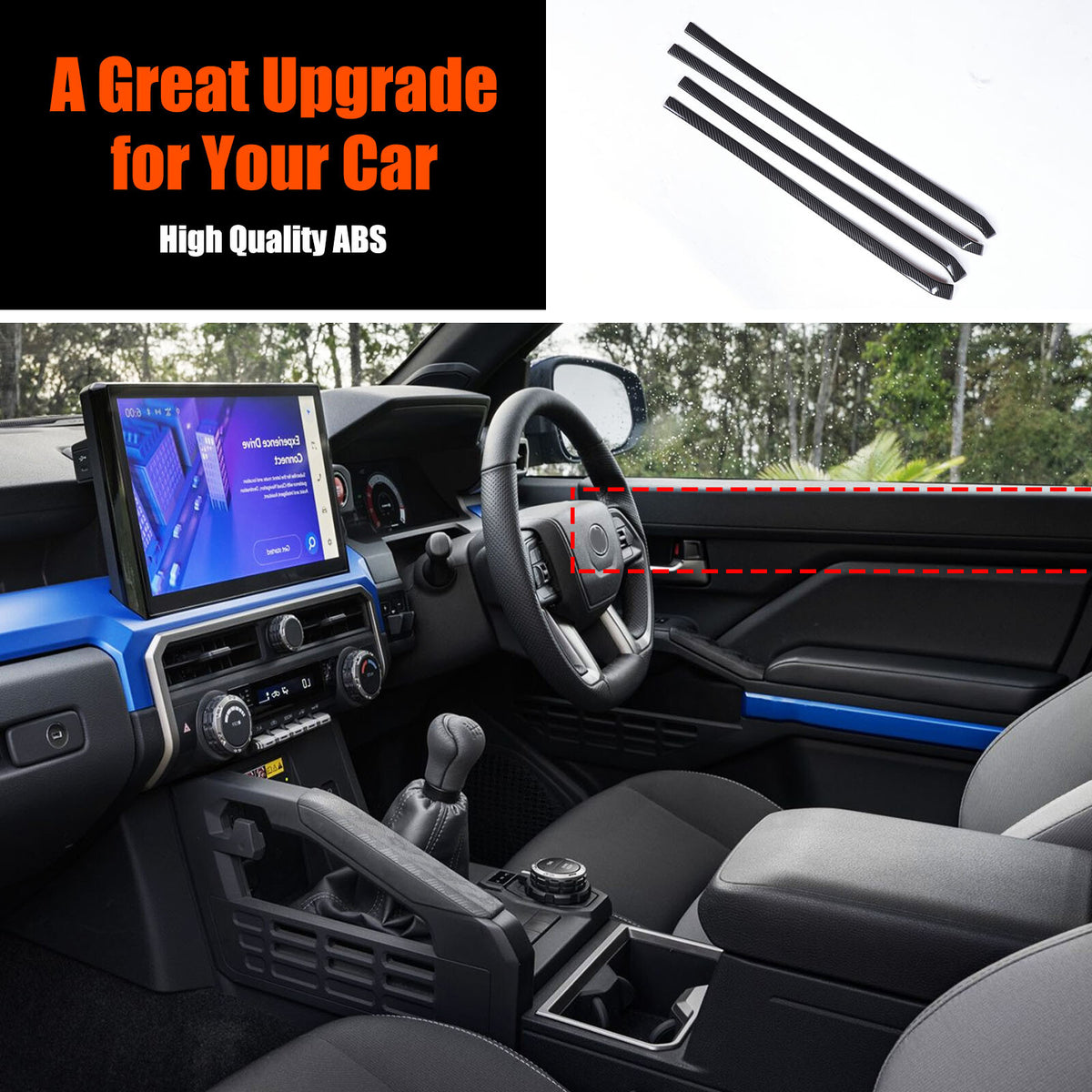 ABS Carbon fiber Interior door panel Trim Strip Cover For Toyota Tacoma 2024+ 4