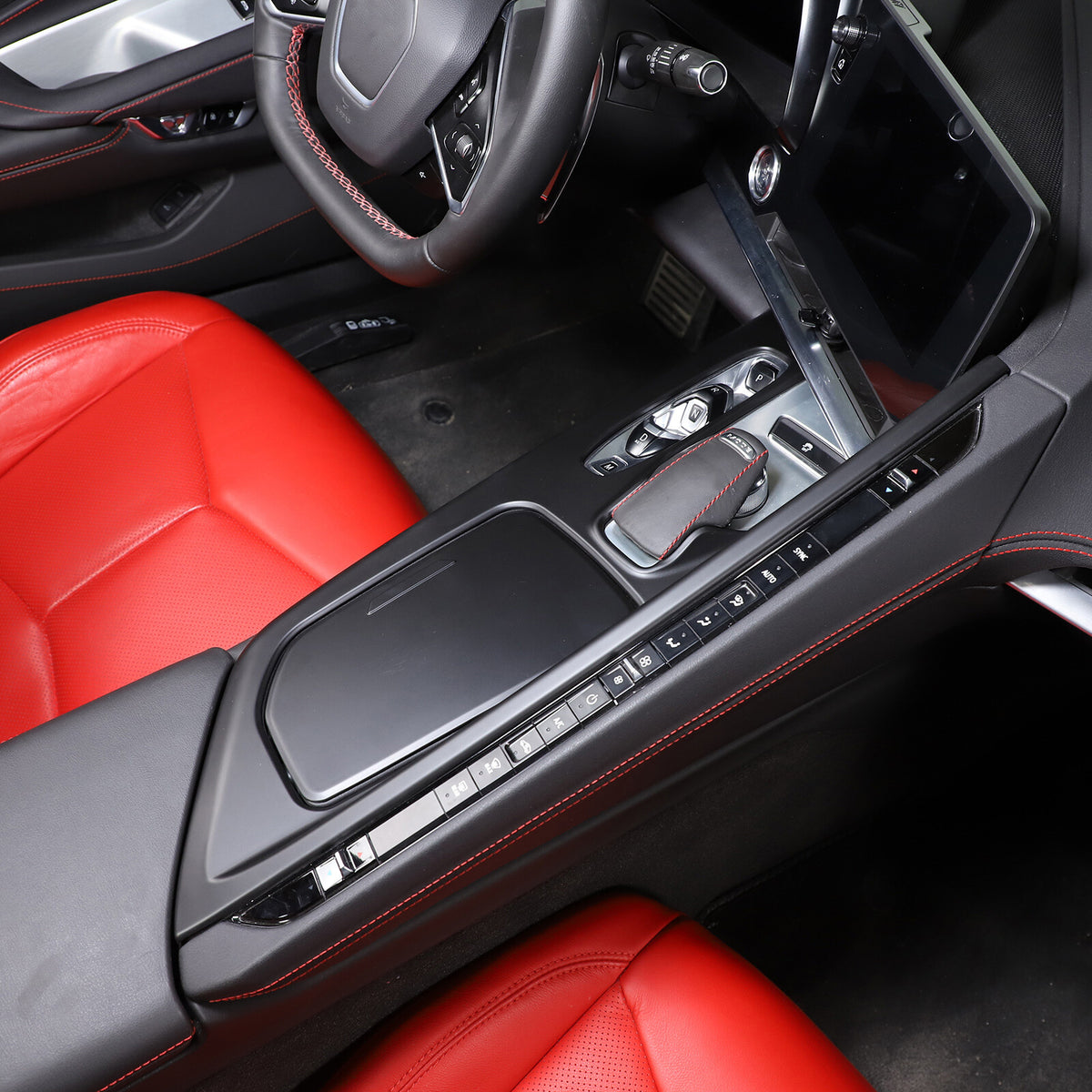 Matte black Center Console Gear Shift Panel Cover Trim Set For Corvette C8 20-25 6