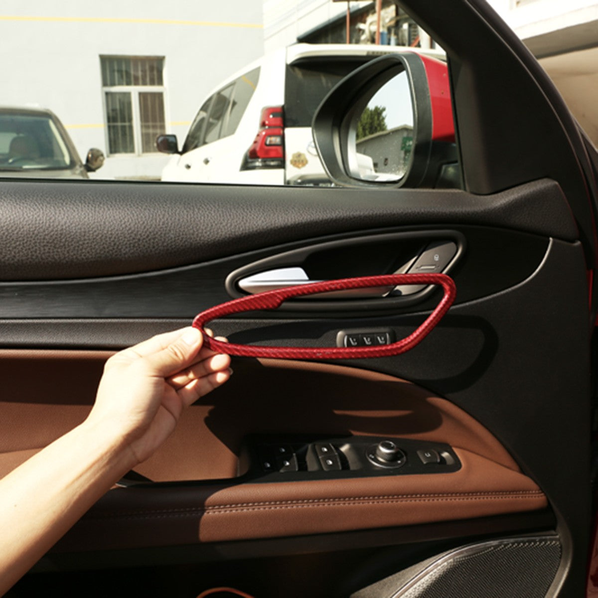 Red Real Carbon Fiber Inner Door Handle Trim For Alfa Romeo Stelvio 949 2017-20 7