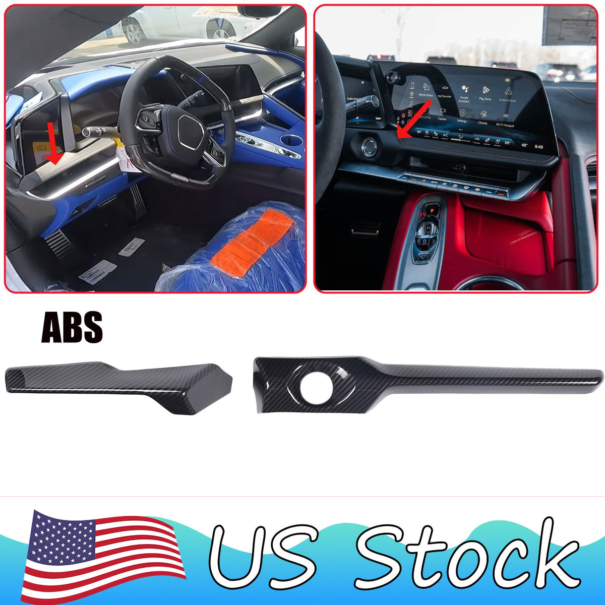 ABS Carbon Fiber Steering Wheel Side Dashboard Trim For Corvette C8 2026+ US 1