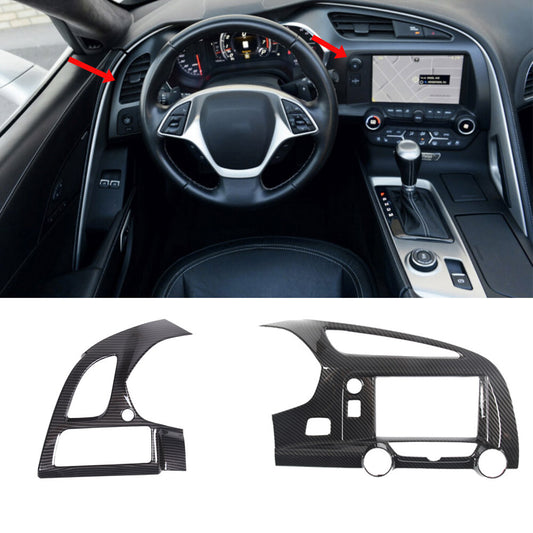ABS Carbon Center Dashboard AC Air Vent Cover Trim Set Kit For Corvette C7 14-19 1