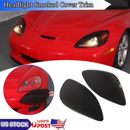 Smoked Blackout Headlight Lamp Cover Bezel Overlay Trim For Corvette C6 2005-13 2