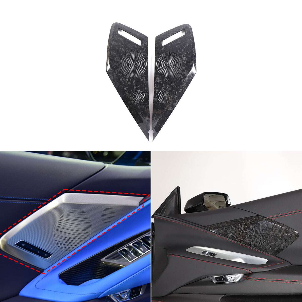 Forged Real Carbon Fiber Door Sound Speaker Cover Trim For 2020-26 C8 Corvette 3