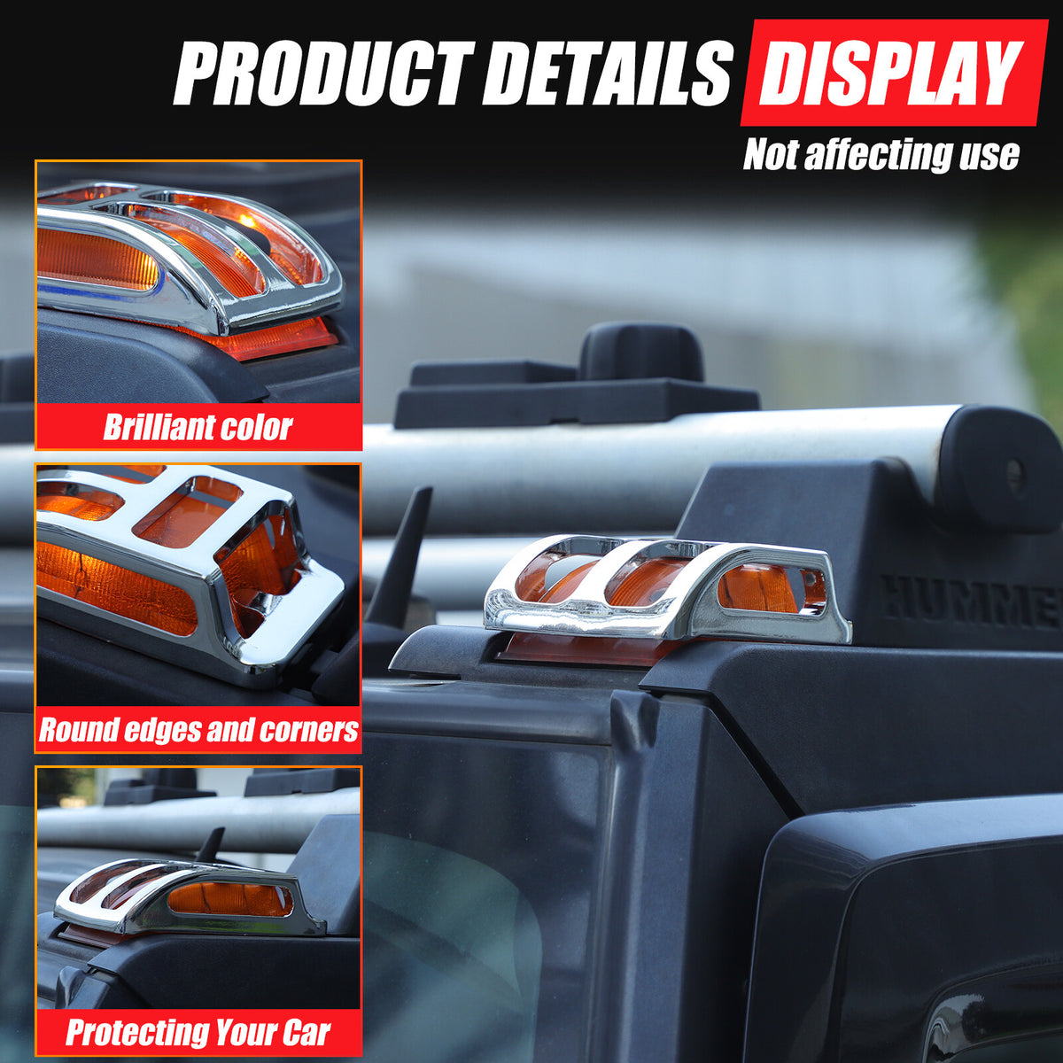 Chrome Billet Top Corner Marker Light Guards Cages For Hummer H2 2003-2010 24