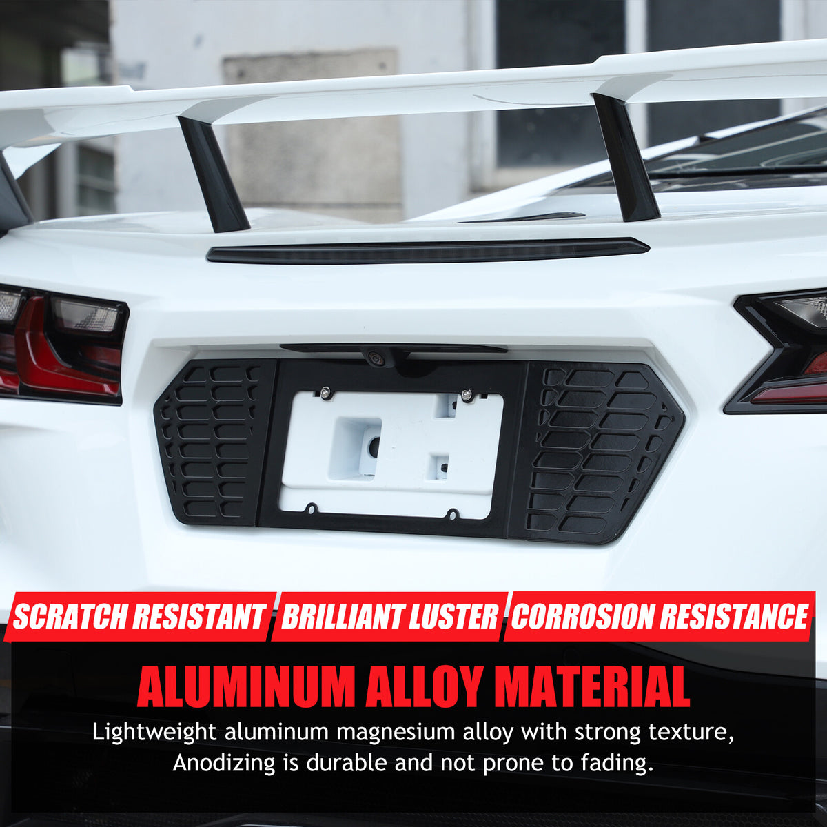 Glossy Black Alloy Rear License Plate Filler Panel Trim for Corvette C8 2020+ 6