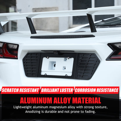 Glossy Black Alloy Rear License Plate Filler Panel Trim for Corvette C8 2020+ 6