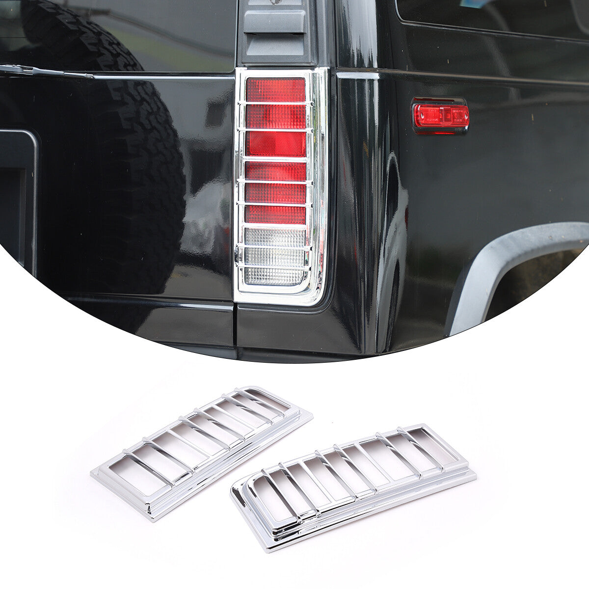 Silver Rear headlight Cover +Tail light vent cover Trim For Hummer H2 2003-2009 2