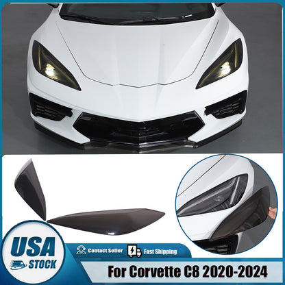 Transparent Gray Smoked Front Headlight Blackout Trim For Corvette C8 20+ US 1