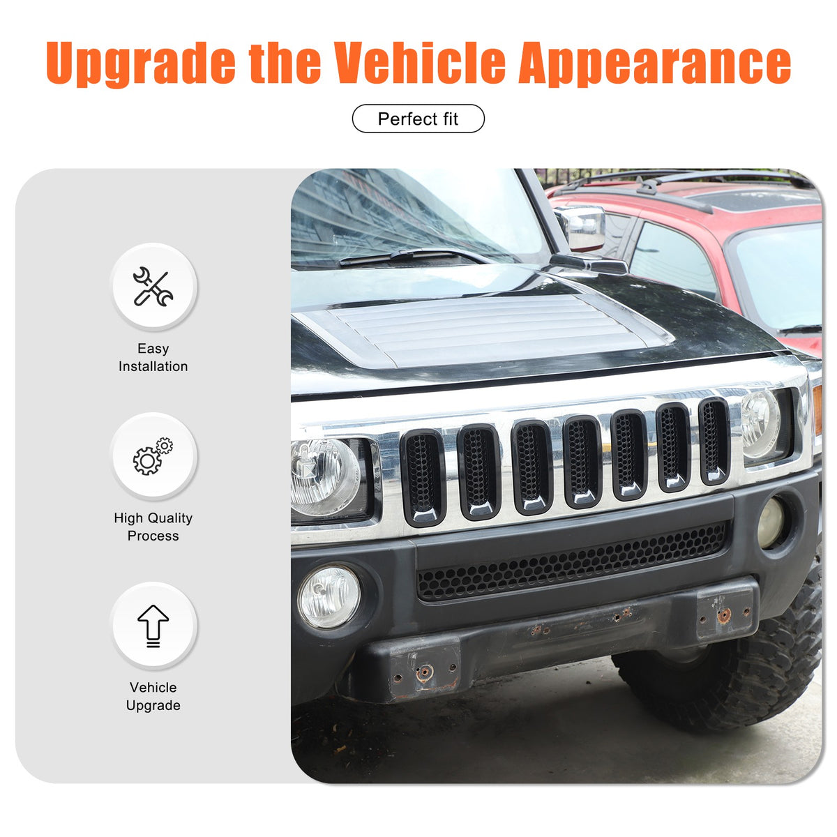 Black ABS Grille Insert Guard Insect Screen For Hummer H3 2005-2009 6