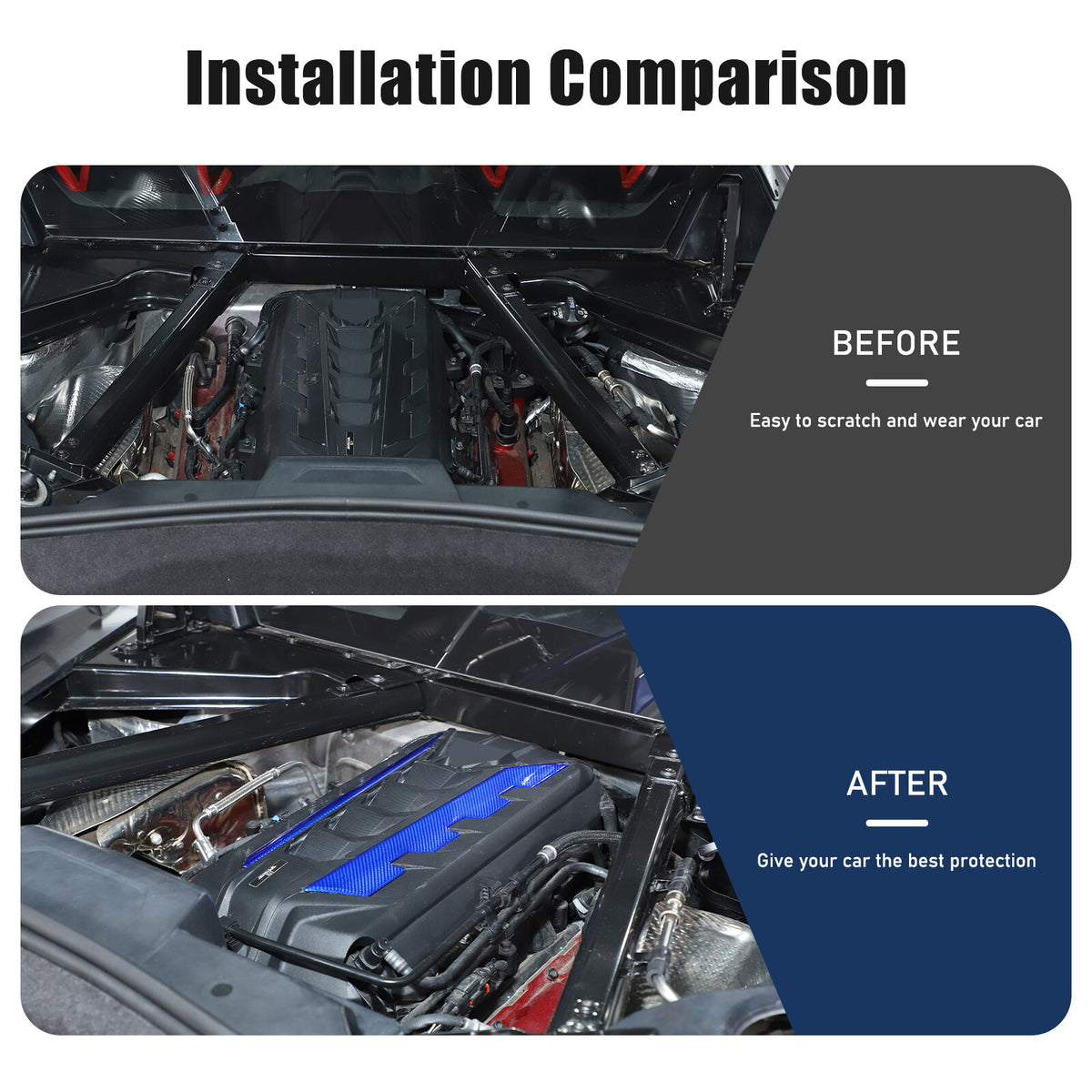Blue Real Carbon Fiber Hood Engine Side Cover Trim for Corvette C8 2020+ 21