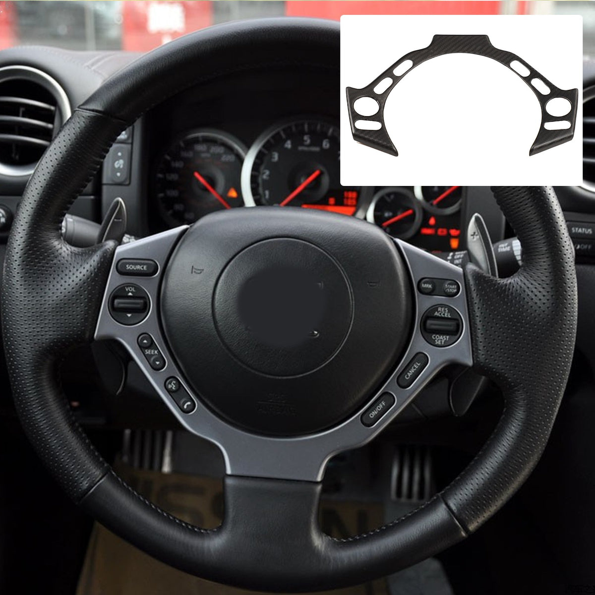Matte Real Carbon Fiber Steering Wheel Button Trim For Nissan GTR R35 2008‑2016 14