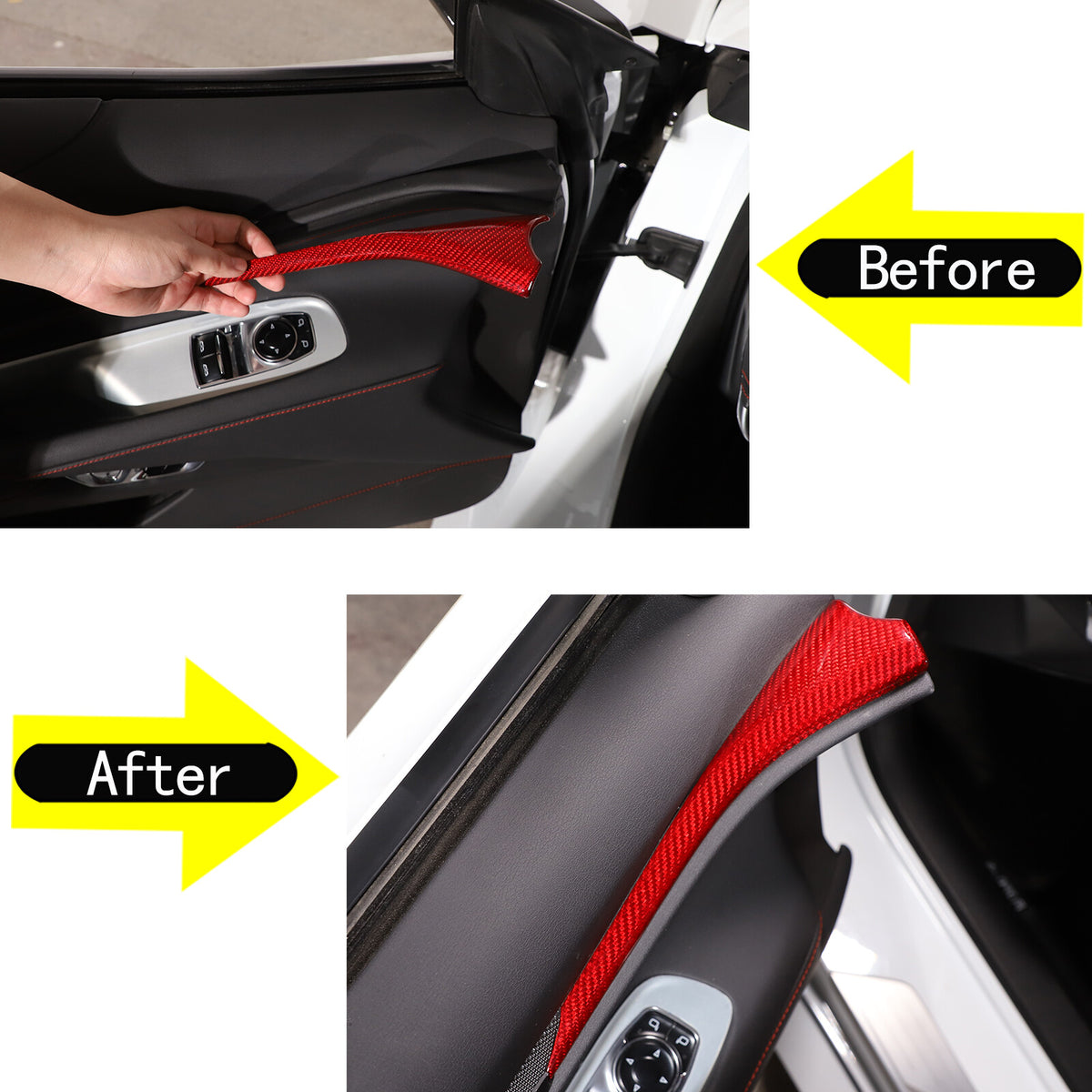 Red Real Carbon Fiber Interior Window Upper Door Panel trim For Corvette C8 20+ 8