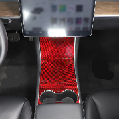 Red Carbon Fiber Central Console Gear Shift Panel Trim For Tesla Model 3 17-21 4