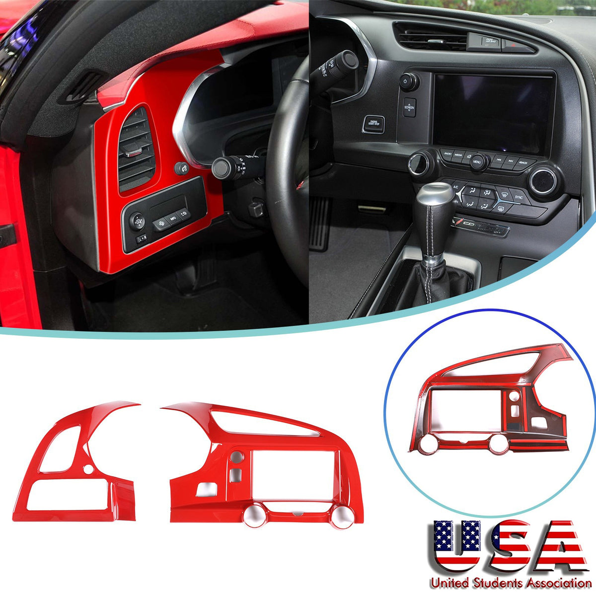 Sport Red ABS Center Console Air Vent Trim Kit For Corvette C7 2014-2019 US 1