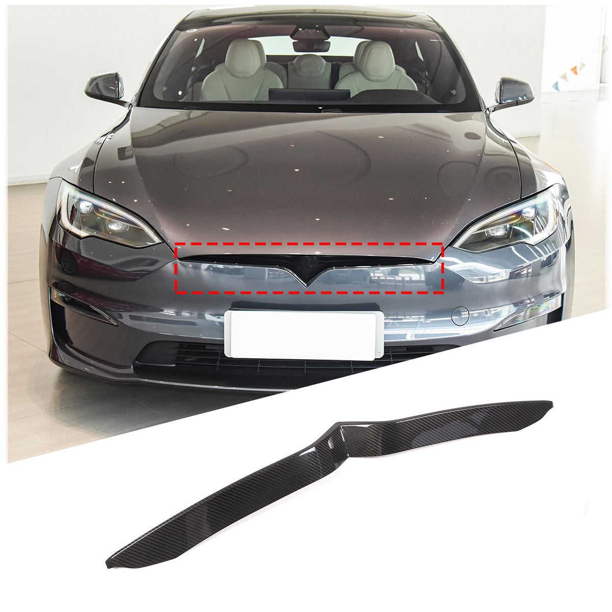 Real Carbon Fiber Front Bumper Grille Cover Molding Trim For Tesla Model S 2023+ 1