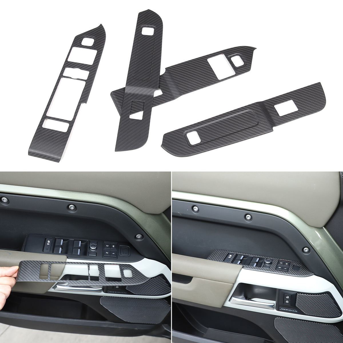 Red Carbon Fiber Window Lift Button Panel Cover Trim For LR Defender 110 20-24 6