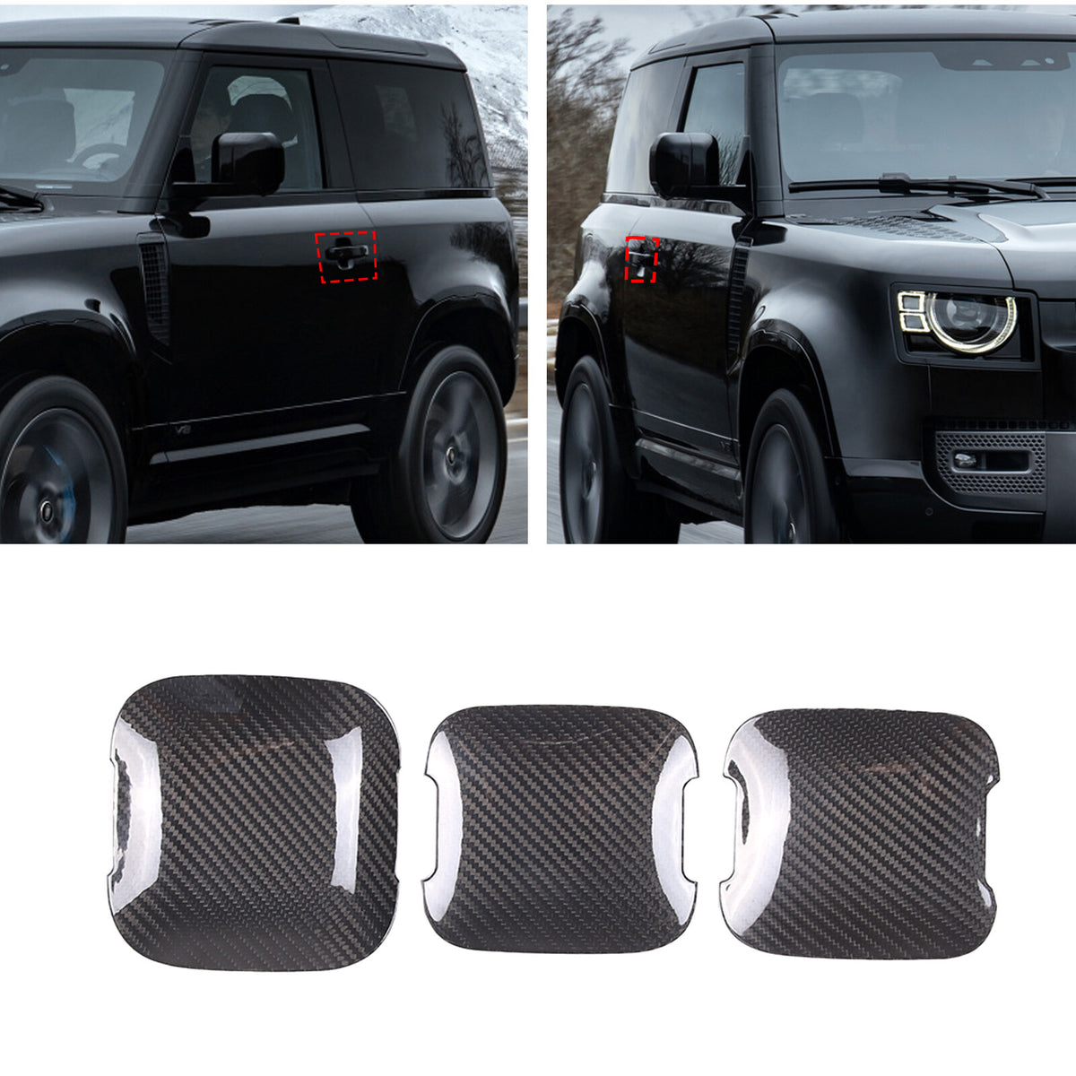 Real Carbon Exterior Side Door Bowl Cover Trim For Land Rover Defender 90 20-24 2