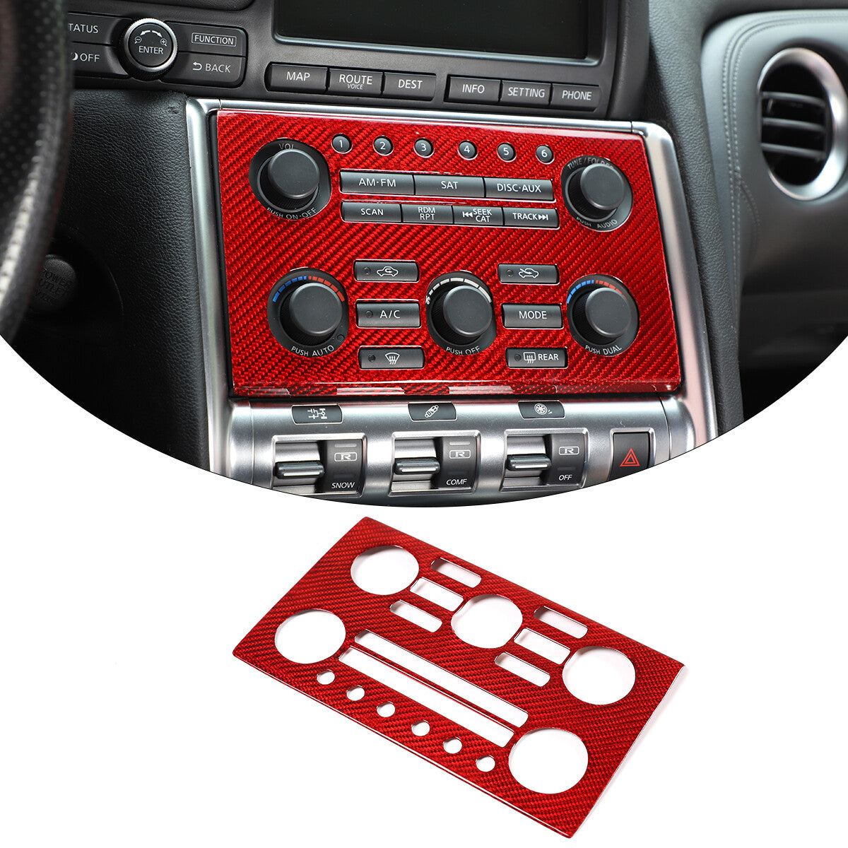 Red Carbon Fiber Central Control Volume Panel Trim for Nissan GTR R35 08-16 11